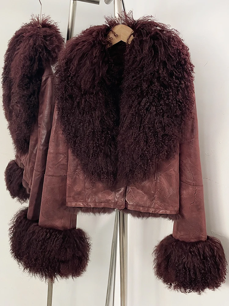 OFTBUY Natural Mongolia Sheep Fur Coat Female Autumn Winter Suede Jacket Women Fashion Short Warm Real Rabbit Fur Liner Clothes