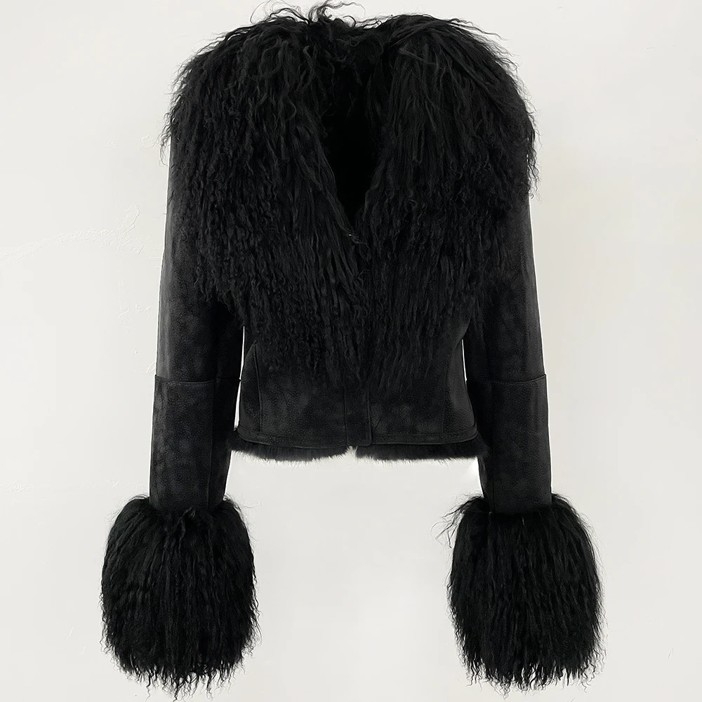 OFTBUY Natural Mongolia Sheep Fur Coat Female Autumn Winter Suede Jacket Women Fashion Short Warm Real Rabbit Fur Liner Clothes