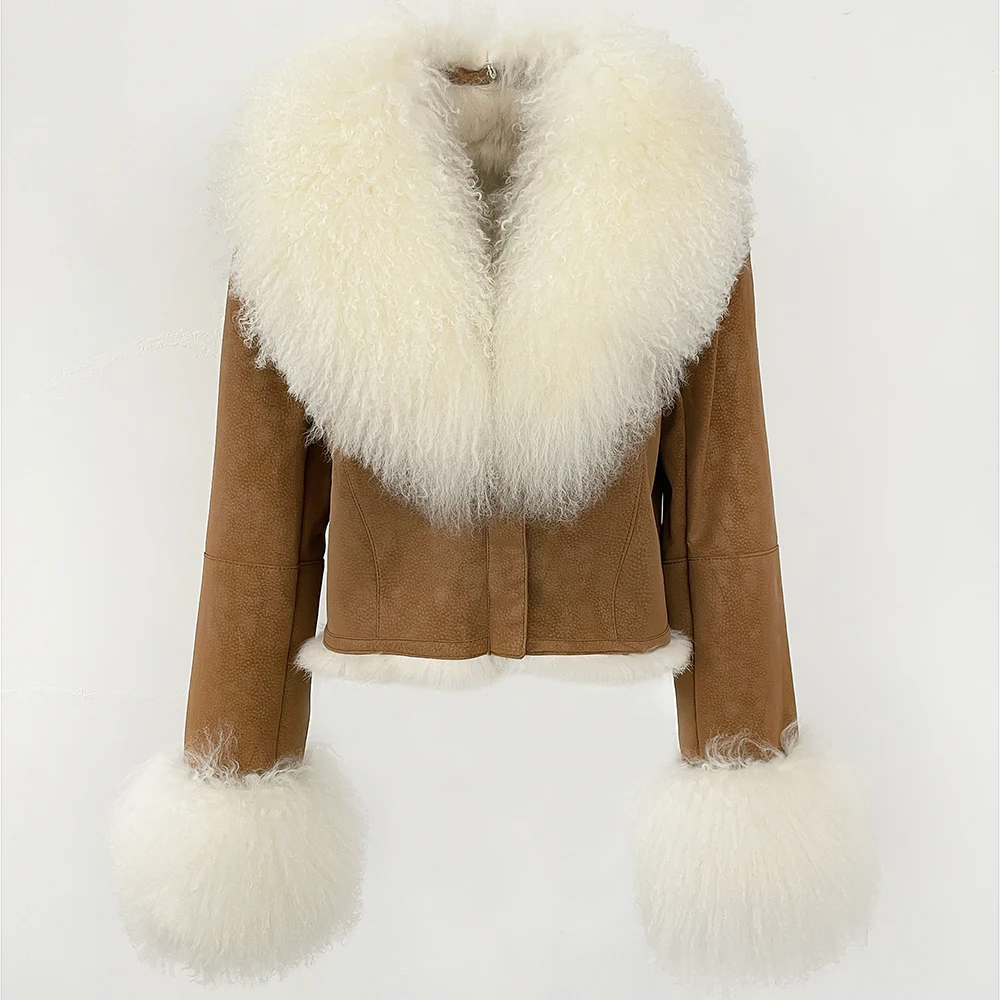 OFTBUY Natural Mongolia Sheep Fur Coat Female Autumn Winter Suede Jacket Women Fashion Short Warm Real Rabbit Fur Liner Clothes