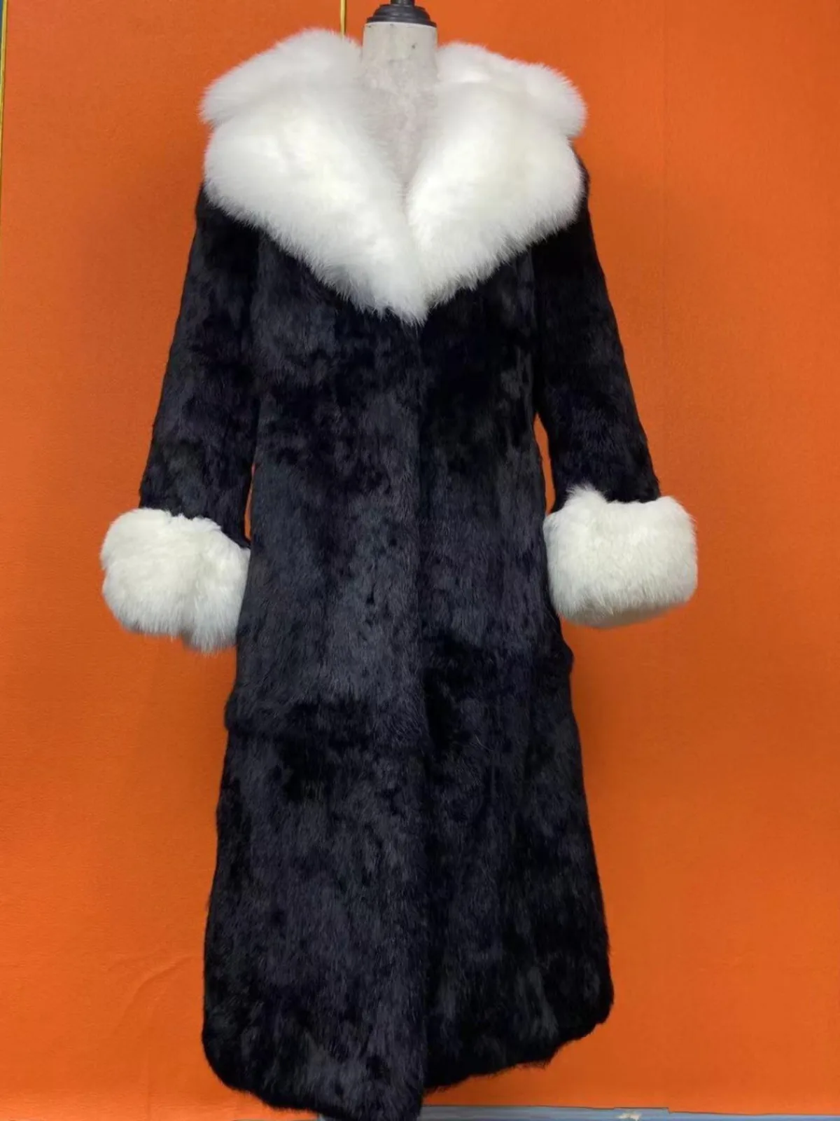 Hot Selling Women Natural Rabbit Fur Jacket Winter Real Fur Coat Fashion Fox Fur Turn-Down Collar Thick Warm Streetwear