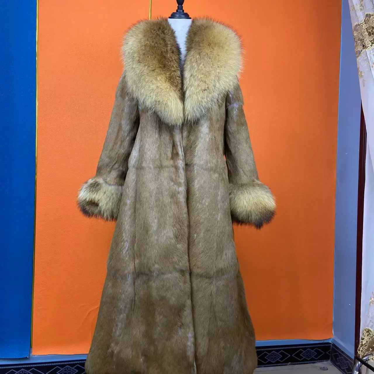 Hot Selling Women Natural Rabbit Fur Jacket Winter Real Fur Coat Fashion Fox Fur Turn-Down Collar Thick Warm Streetwear
