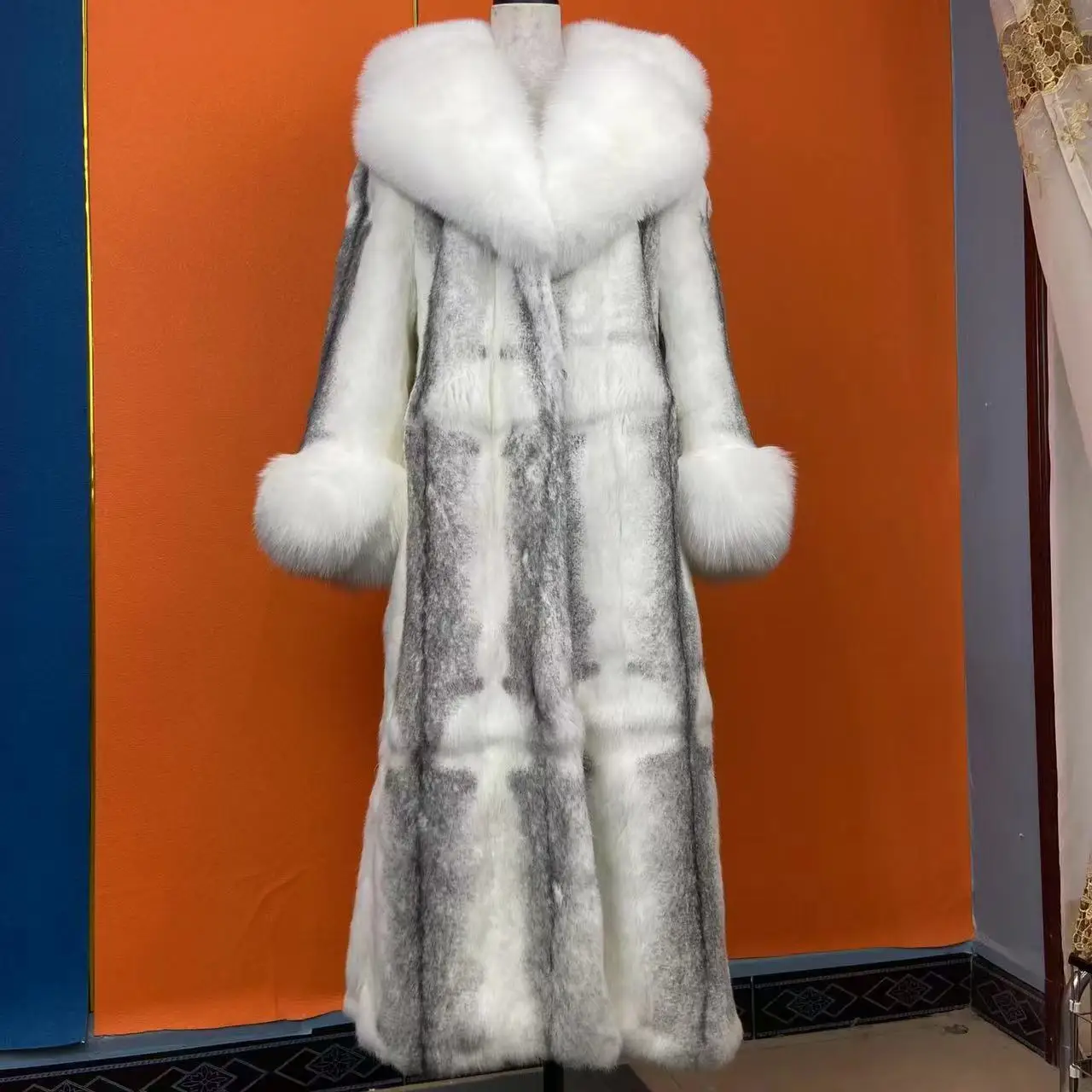 Hot Selling Women Natural Rabbit Fur Jacket Winter Real Fur Coat Fashion Fox Fur Turn-Down Collar Thick Warm Streetwear