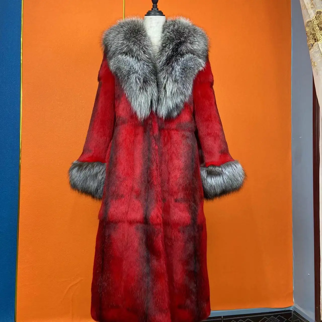 Hot Selling Women Natural Rabbit Fur Jacket Winter Real Fur Coat Fashion Fox Fur Turn-Down Collar Thick Warm Streetwear