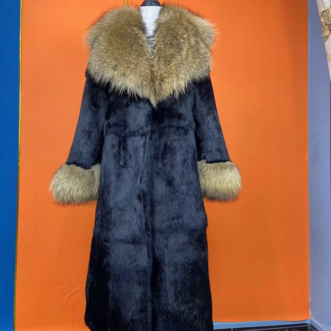 Hot Selling Women Natural Rabbit Fur Jacket Winter Real Fur Coat Fashion Fox Fur Turn-Down Collar Thick Warm Streetwear