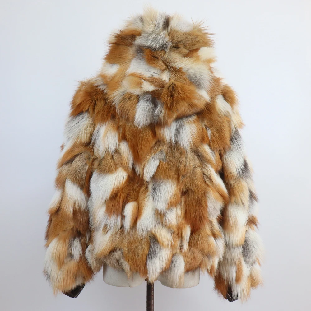 New Winter Women Real Fox Fur Hooded Coat Thick Keep Warm 100% Natural Real Fox Fur Jacket Lady Fashion Geunine Fox Fur Overcoat