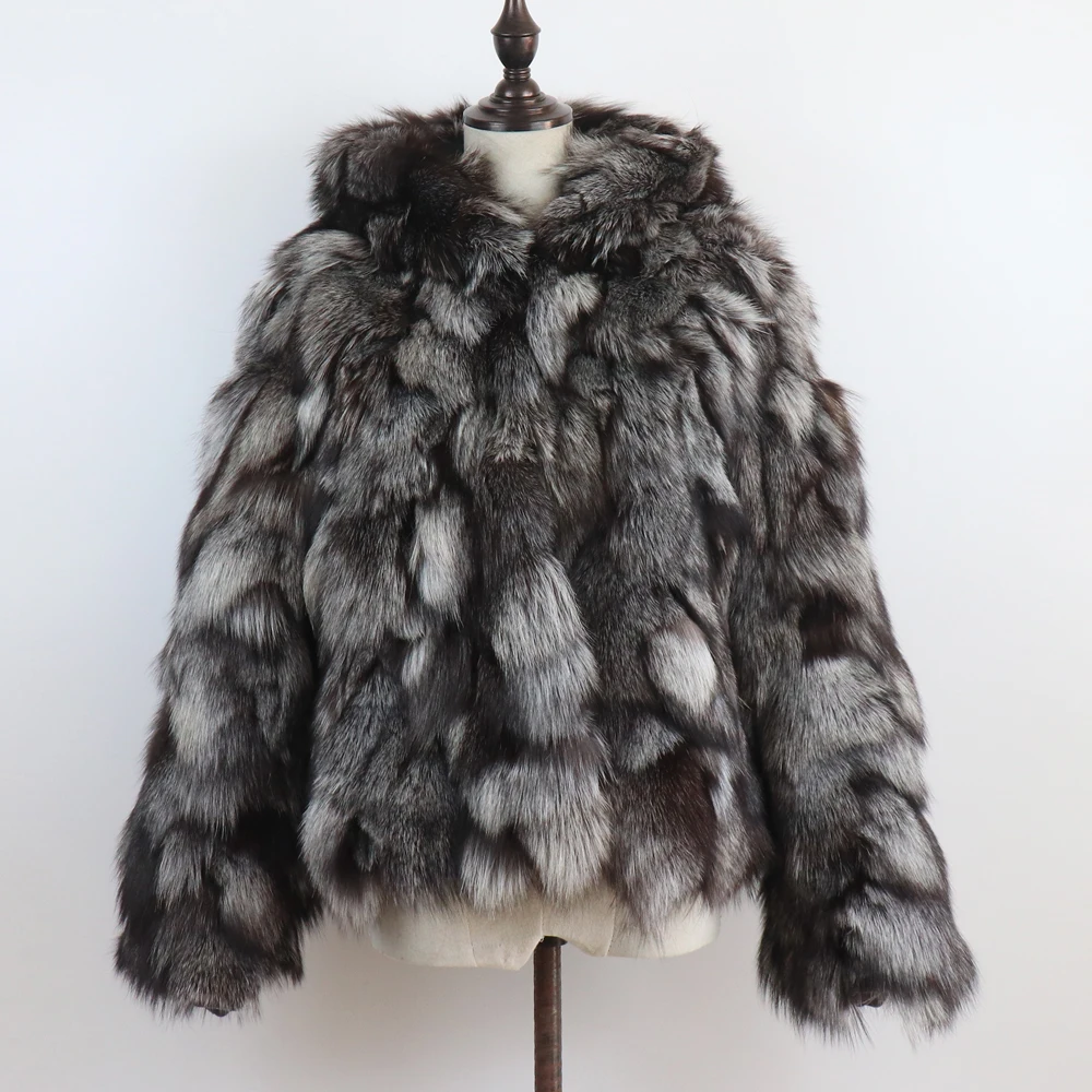 New Winter Women Real Fox Fur Hooded Coat Thick Keep Warm 100% Natural Real Fox Fur Jacket Lady Fashion Geunine Fox Fur Overcoat