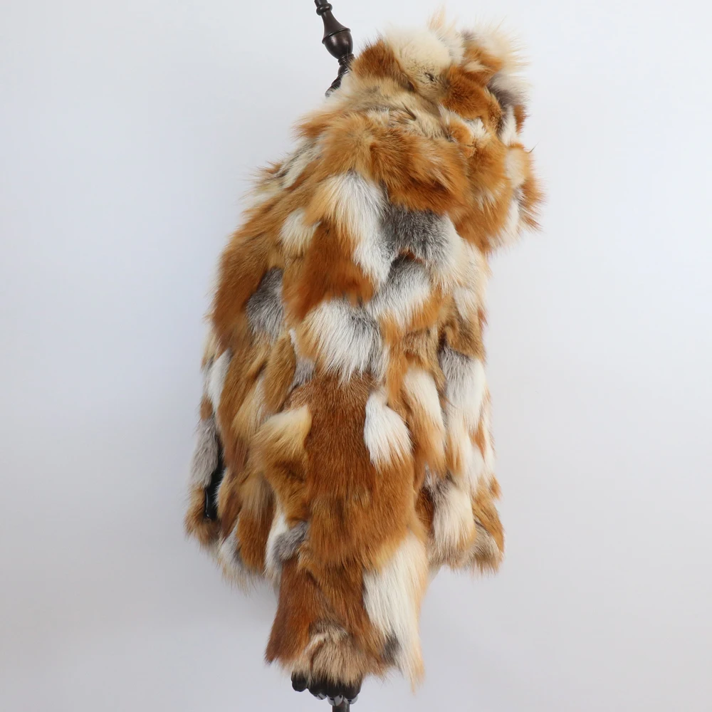New Winter Women Real Fox Fur Hooded Coat Thick Keep Warm 100% Natural Real Fox Fur Jacket Lady Fashion Geunine Fox Fur Overcoat