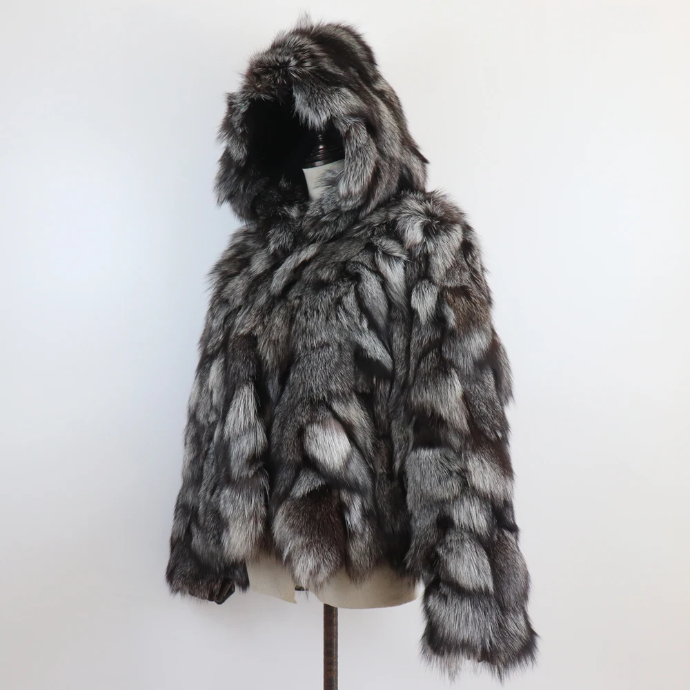 New Winter Women Real Fox Fur Hooded Coat Thick Keep Warm 100% Natural Real Fox Fur Jacket Lady Fashion Geunine Fox Fur Overcoat
