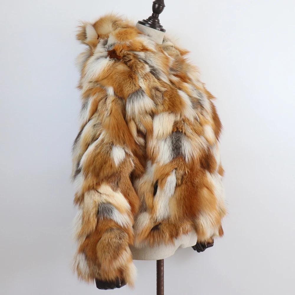 New Winter Women Real Fox Fur Hooded Coat Thick Keep Warm 100% Natural Real Fox Fur Jacket Lady Fashion Geunine Fox Fur Overcoat