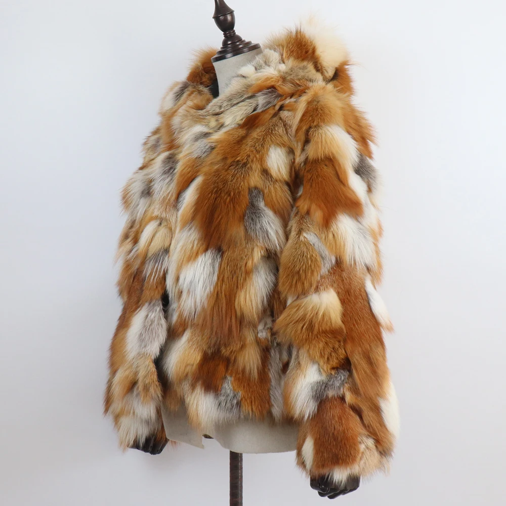 New Winter Women Real Fox Fur Hooded Coat Thick Keep Warm 100% Natural Real Fox Fur Jacket Lady Fashion Geunine Fox Fur Overcoat