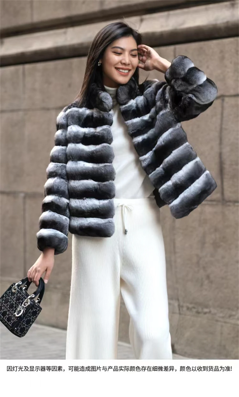 2024 New women's Chinchilla striped jacket Real Rex Rabbit fur fur all-in-one fur coat coat length 60cm package mail winter thic