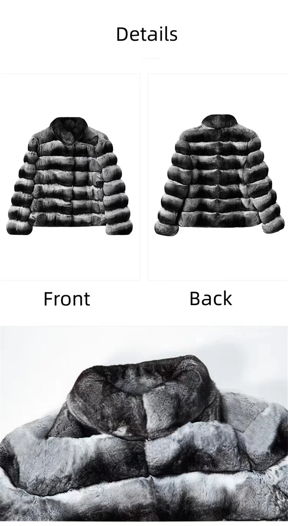 2024 New women's Chinchilla striped jacket Real Rex Rabbit fur fur all-in-one fur coat coat length 60cm package mail winter thic