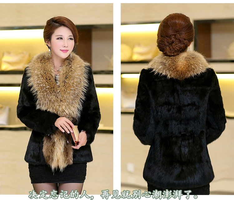 Women Winter Real Rabbit Fur Coat With Raccoon Fur Trimming Fashion Warm Luxury Long Sleeve Genuine Fur Jacket Female Outwear