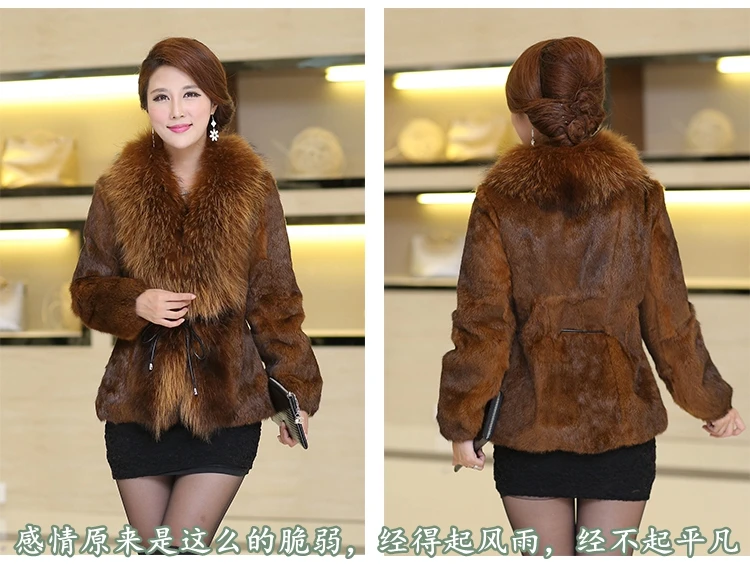 Women Winter Real Rabbit Fur Coat With Raccoon Fur Trimming Fashion Warm Luxury Long Sleeve Genuine Fur Jacket Female Outwear