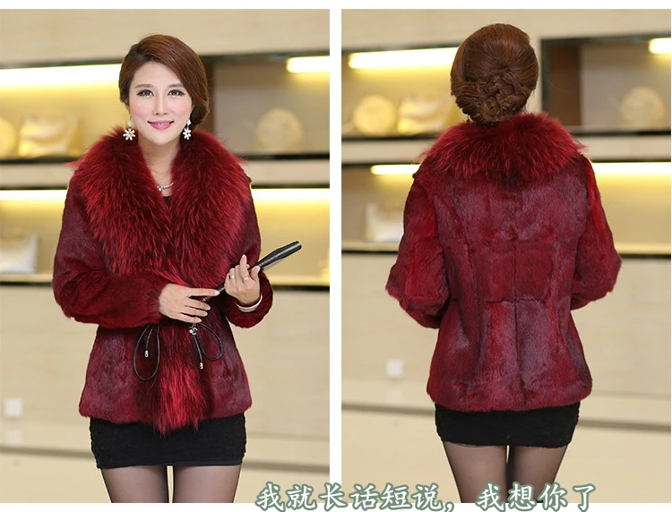 Women Winter Real Rabbit Fur Coat With Raccoon Fur Trimming Fashion Warm Luxury Long Sleeve Genuine Fur Jacket Female Outwear