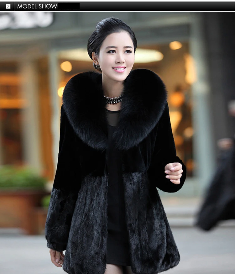 Hot Sale Women Winter Long Style 100% Real Rabbit Fur Coat with Fox Fur Collar Warm Thick Rabbit Fur Jacket Female Real Fur Coat
