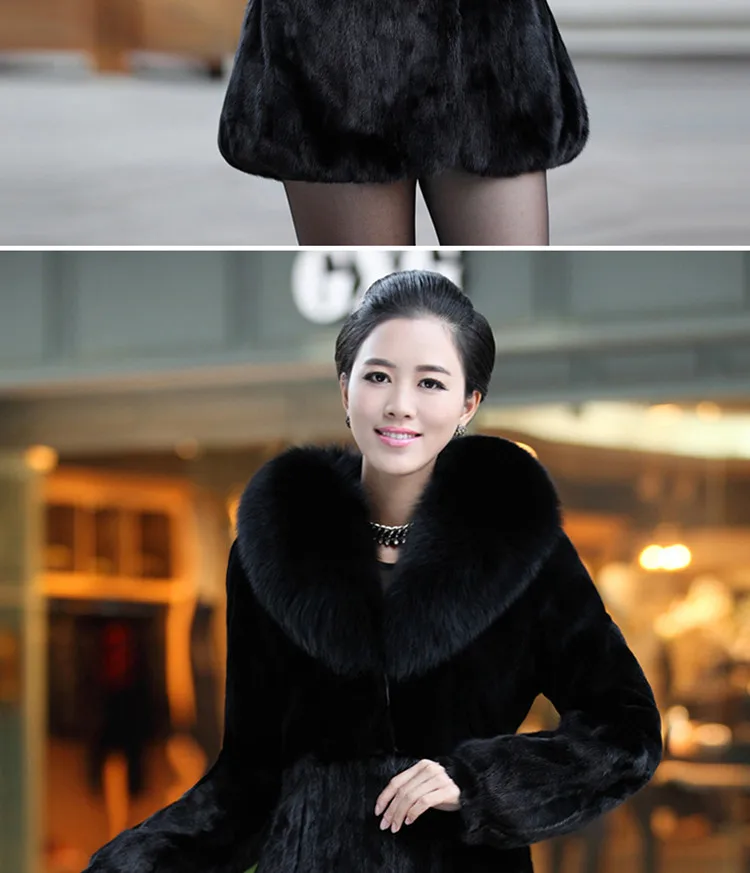 Hot Sale Women Winter Long Style 100% Real Rabbit Fur Coat with Fox Fur Collar Warm Thick Rabbit Fur Jacket Female Real Fur Coat
