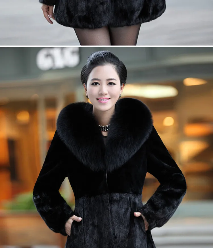 Hot Sale Women Winter Long Style 100% Real Rabbit Fur Coat with Fox Fur Collar Warm Thick Rabbit Fur Jacket Female Real Fur Coat