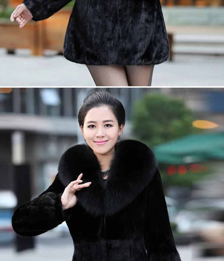 Hot Sale Women Winter Long Style 100% Real Rabbit Fur Coat with Fox Fur Collar Warm Thick Rabbit Fur Jacket Female Real Fur Coat