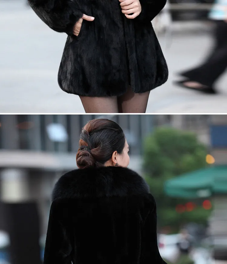 Hot Sale Women Winter Long Style 100% Real Rabbit Fur Coat with Fox Fur Collar Warm Thick Rabbit Fur Jacket Female Real Fur Coat