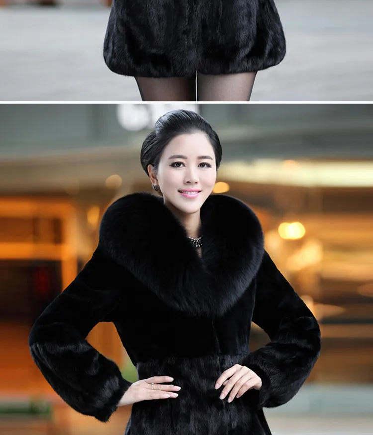 Hot Sale Women Winter Long Style 100% Real Rabbit Fur Coat with Fox Fur Collar Warm Thick Rabbit Fur Jacket Female Real Fur Coat