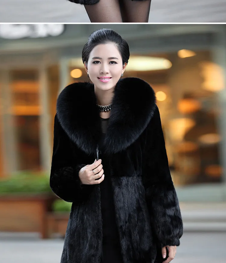 Hot Sale Women Winter Long Style 100% Real Rabbit Fur Coat with Fox Fur Collar Warm Thick Rabbit Fur Jacket Female Real Fur Coat