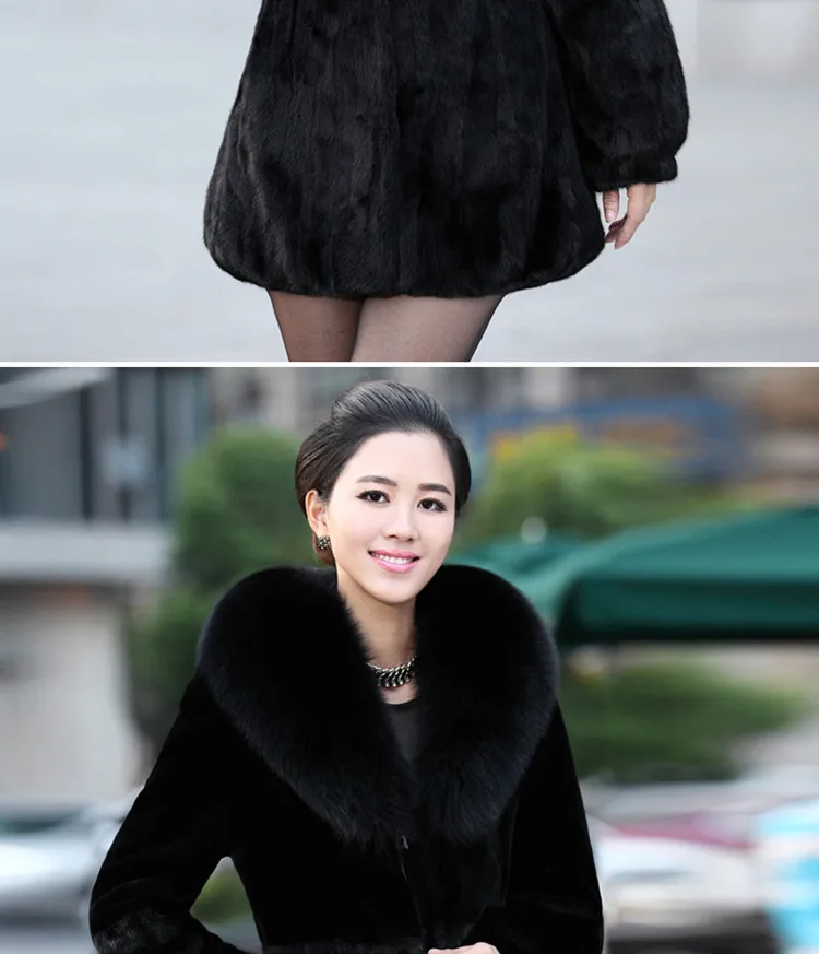 Hot Sale Women Winter Long Style 100% Real Rabbit Fur Coat with Fox Fur Collar Warm Thick Rabbit Fur Jacket Female Real Fur Coat