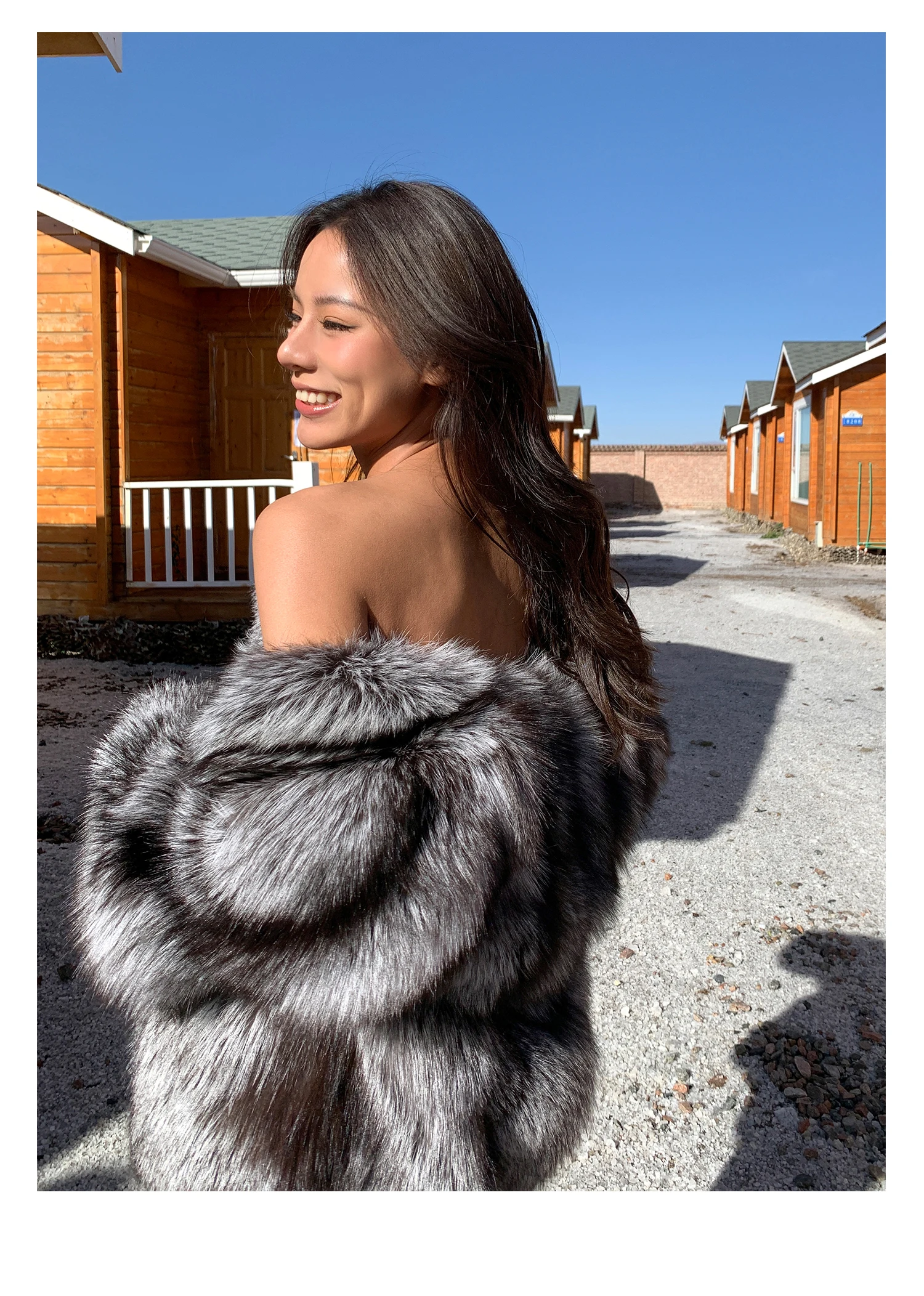 Real Natural Silver Fox Fur Coat Highend Quality Genuine Women Winter Luxury Female Jacket Long Sleeve