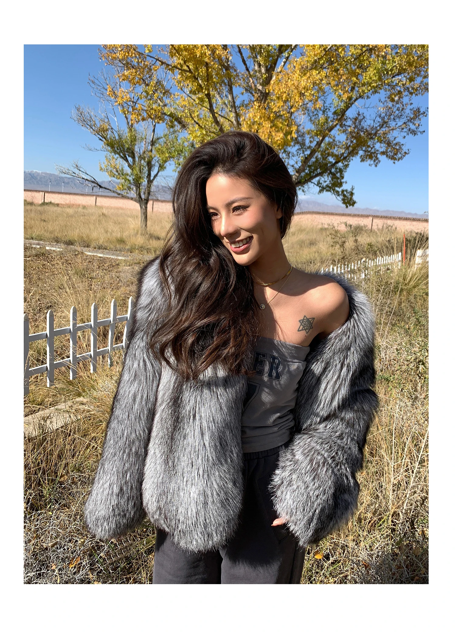 Real Natural Silver Fox Fur Coat Highend Quality Genuine Women Winter Luxury Female Jacket Long Sleeve