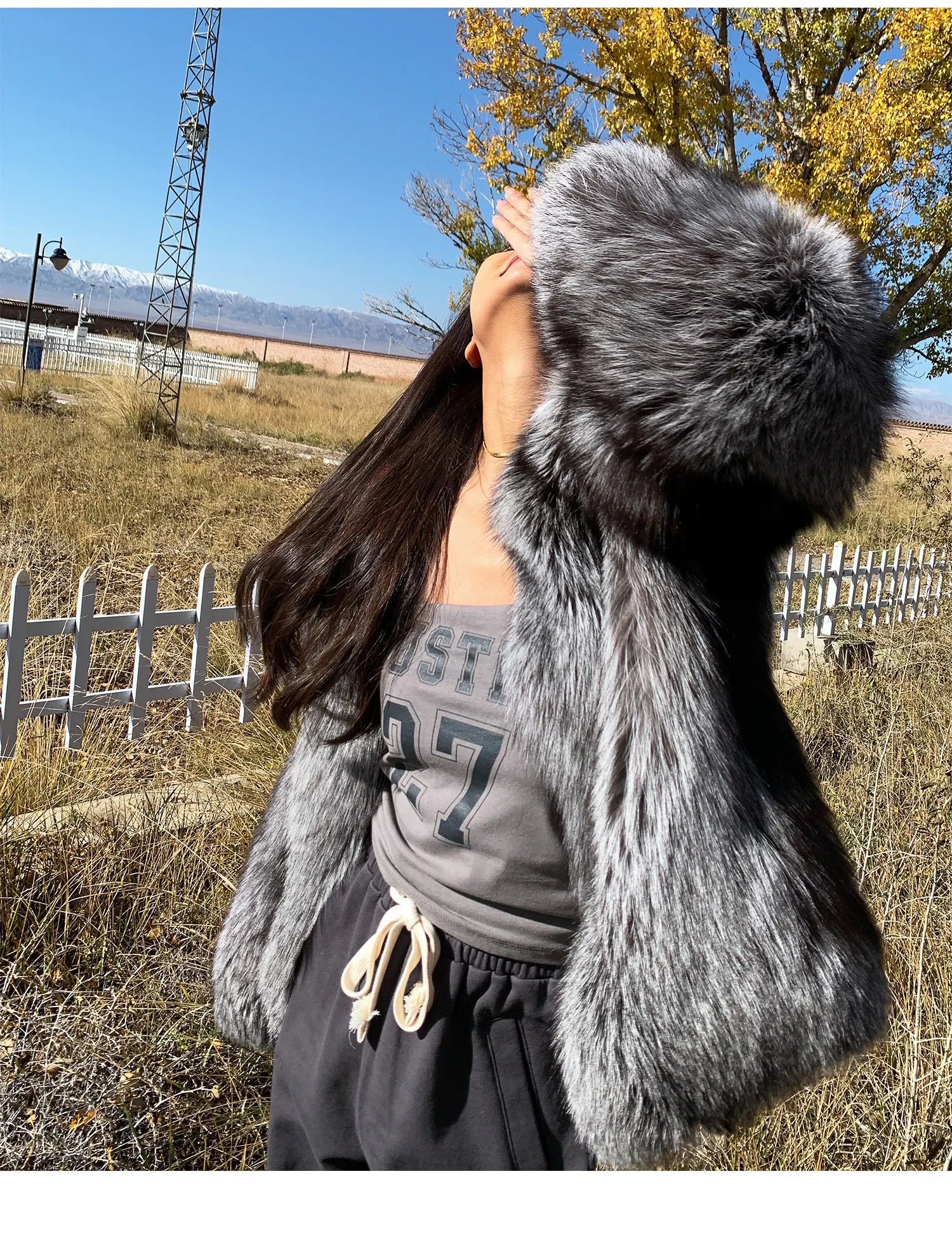 Real Natural Silver Fox Fur Coat Highend Quality Genuine Women Winter Luxury Female Jacket Long Sleeve