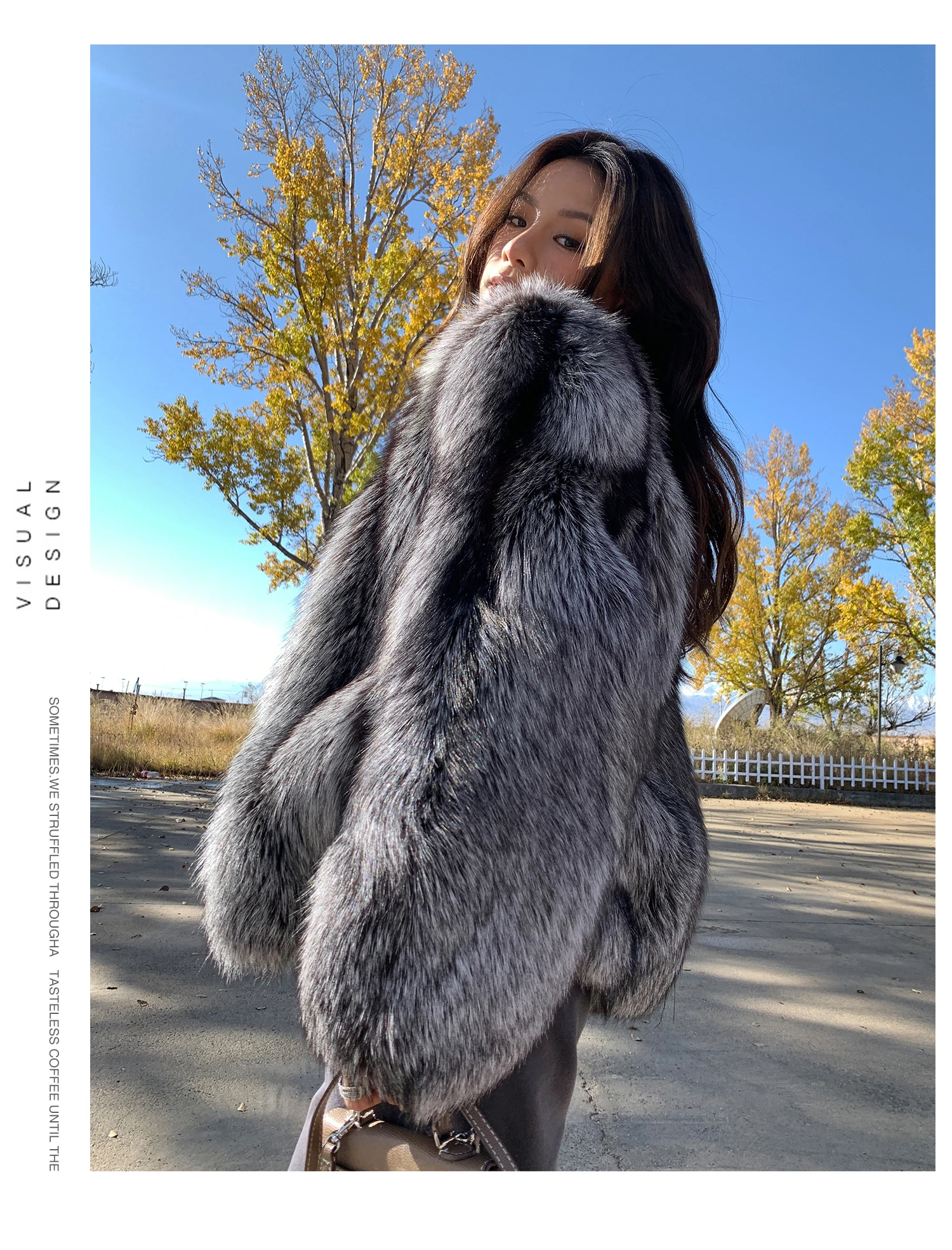 Real Natural Silver Fox Fur Coat Highend Quality Genuine Women Winter Luxury Female Jacket Long Sleeve