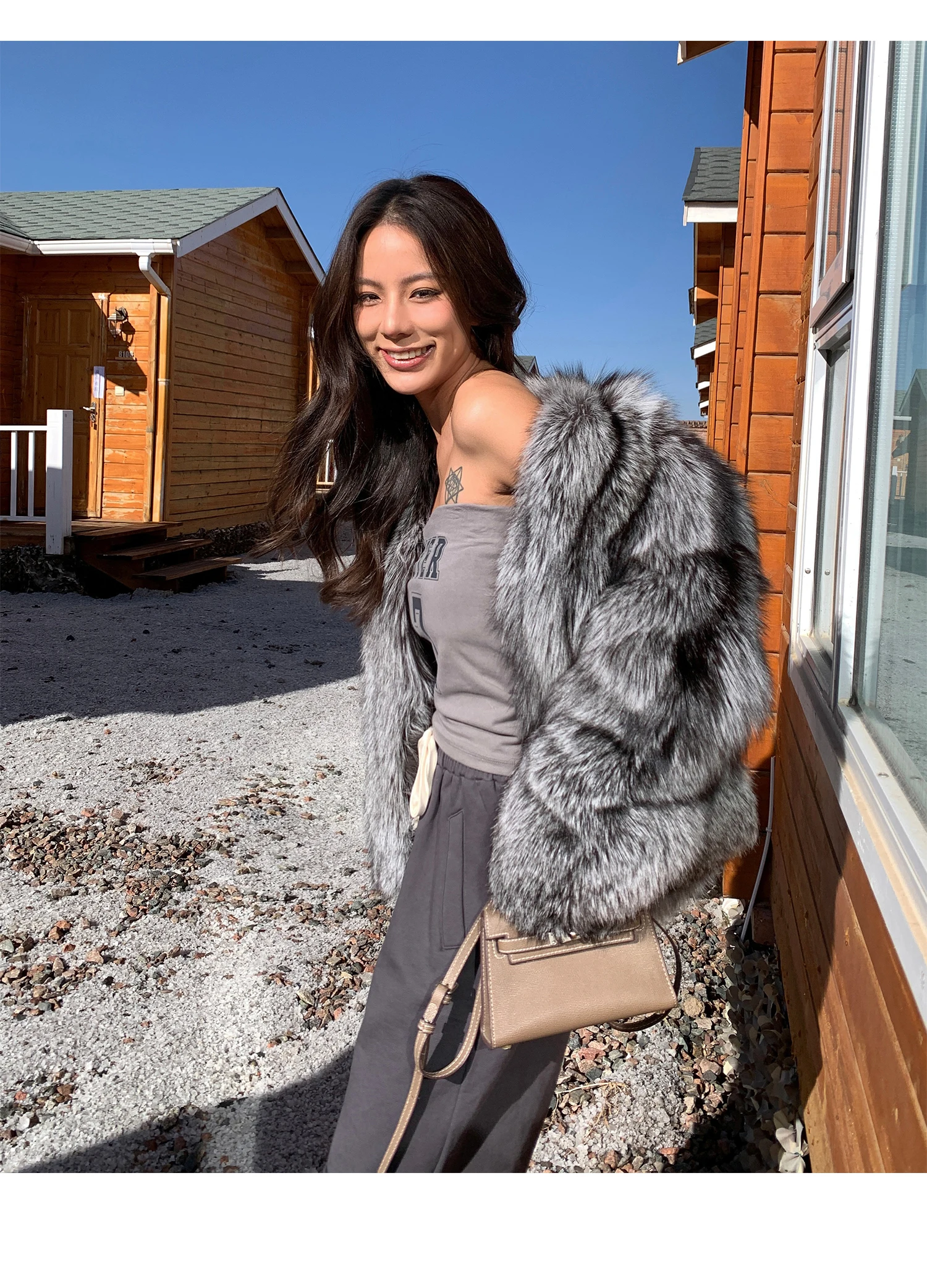 Real Natural Silver Fox Fur Coat Highend Quality Genuine Women Winter Luxury Female Jacket Long Sleeve