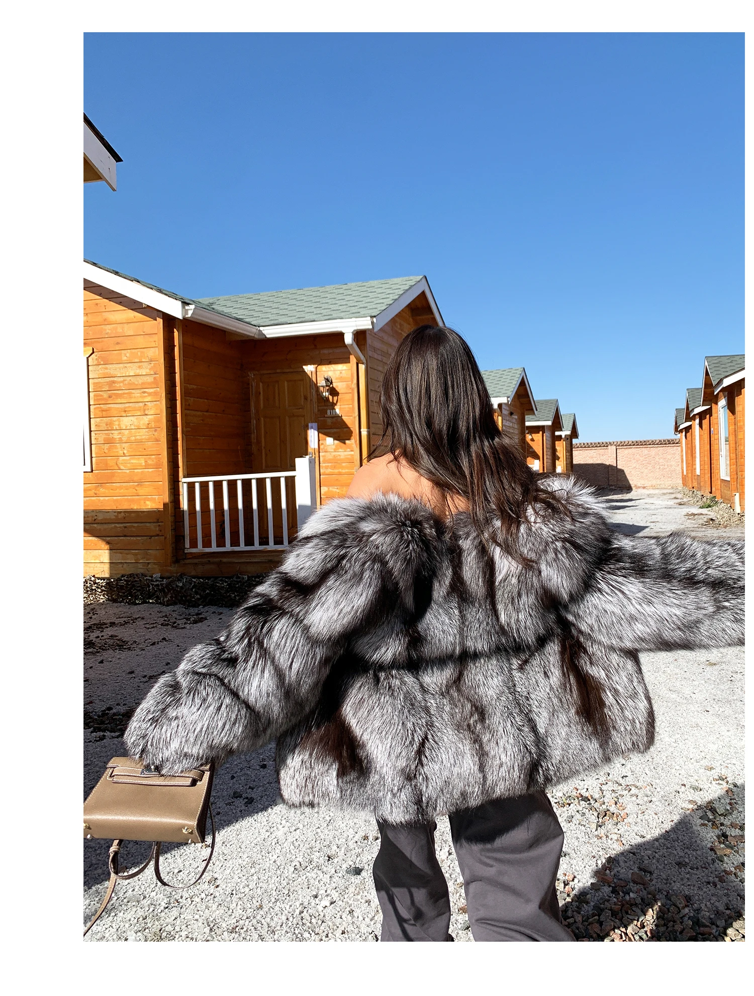Real Natural Silver Fox Fur Coat Highend Quality Genuine Women Winter Luxury Female Jacket Long Sleeve