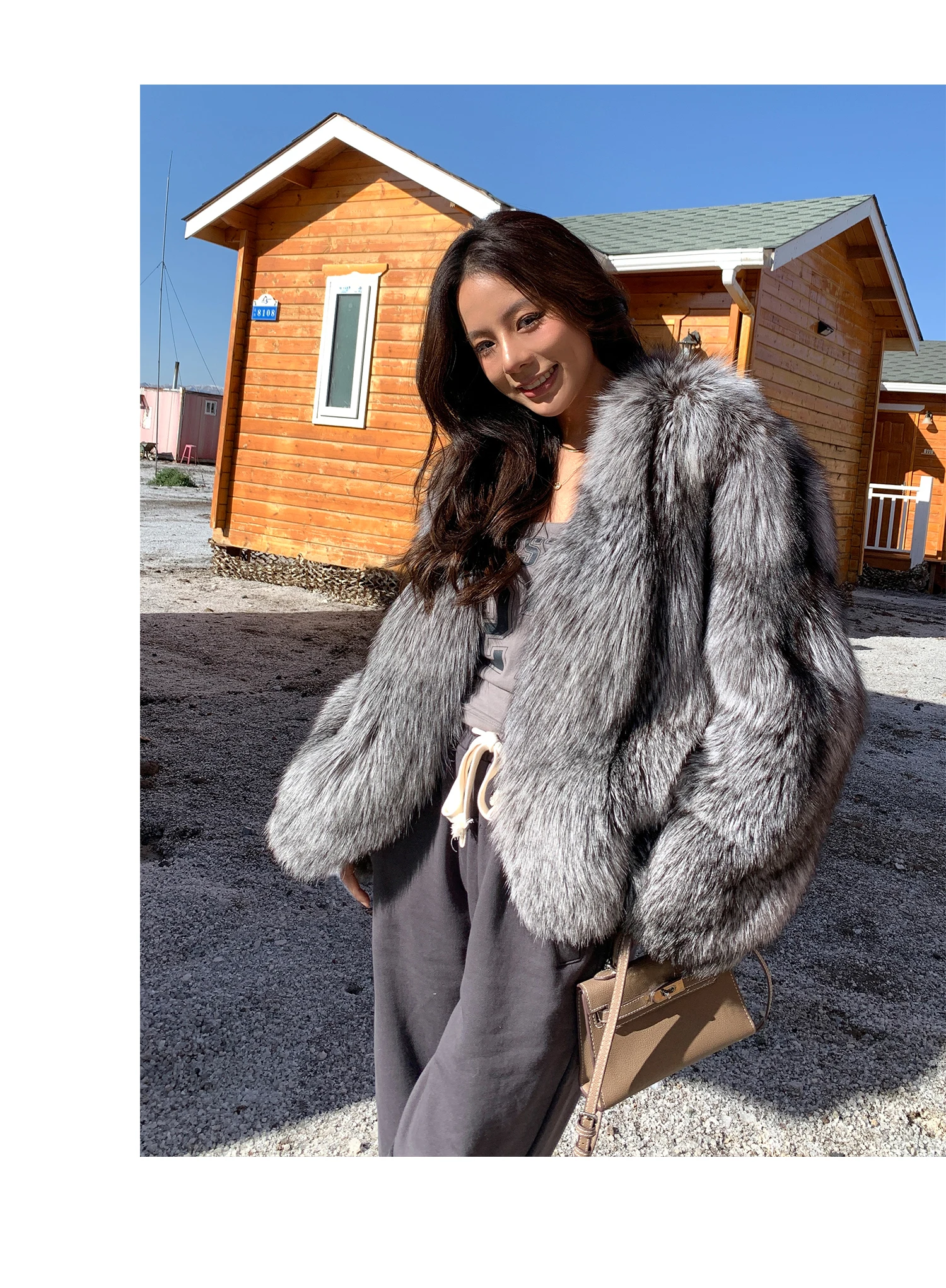 Real Natural Silver Fox Fur Coat Highend Quality Genuine Women Winter Luxury Female Jacket Long Sleeve