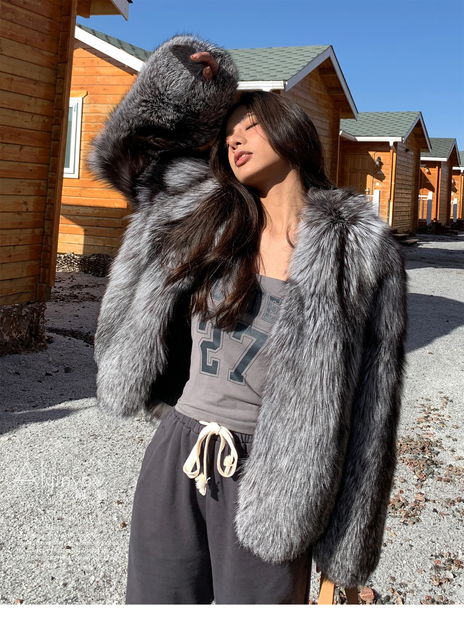Real Natural Silver Fox Fur Coat Highend Quality Genuine Women Winter Luxury Female Jacket Long Sleeve