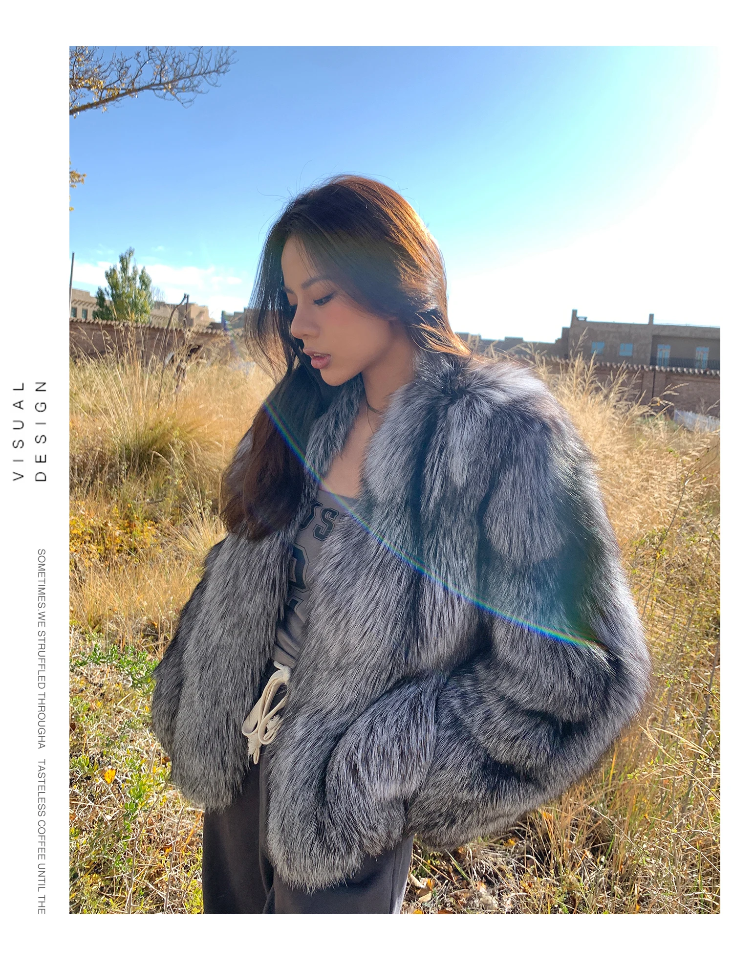 Real Natural Silver Fox Fur Coat Highend Quality Genuine Women Winter Luxury Female Jacket Long Sleeve
