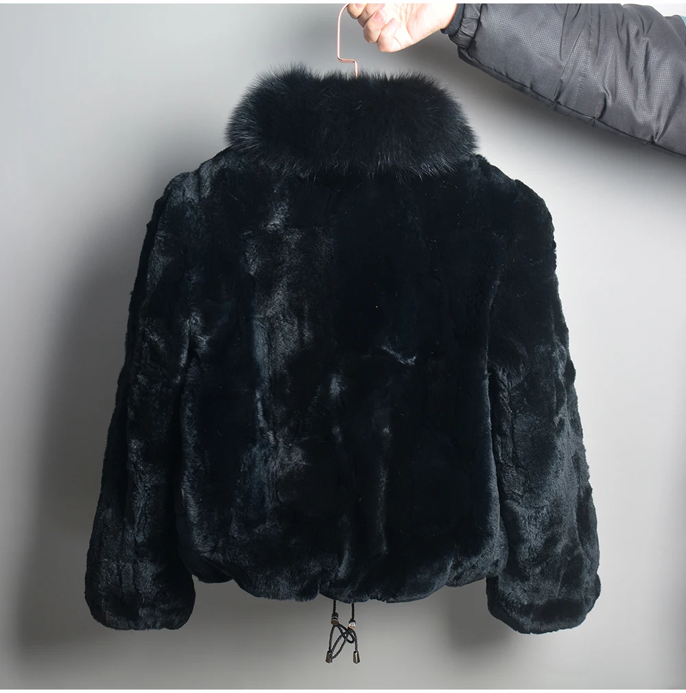 New Fashion Lady 100% Natural Rex Rabbit Fur Coat Women Winter Thick Warm Real Rex Rabbit Fur Jacket With Quality Fox Fur Collar