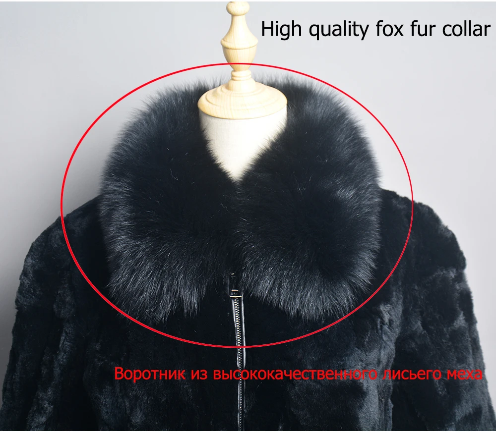 New Fashion Lady 100% Natural Rex Rabbit Fur Coat Women Winter Thick Warm Real Rex Rabbit Fur Jacket With Quality Fox Fur Collar