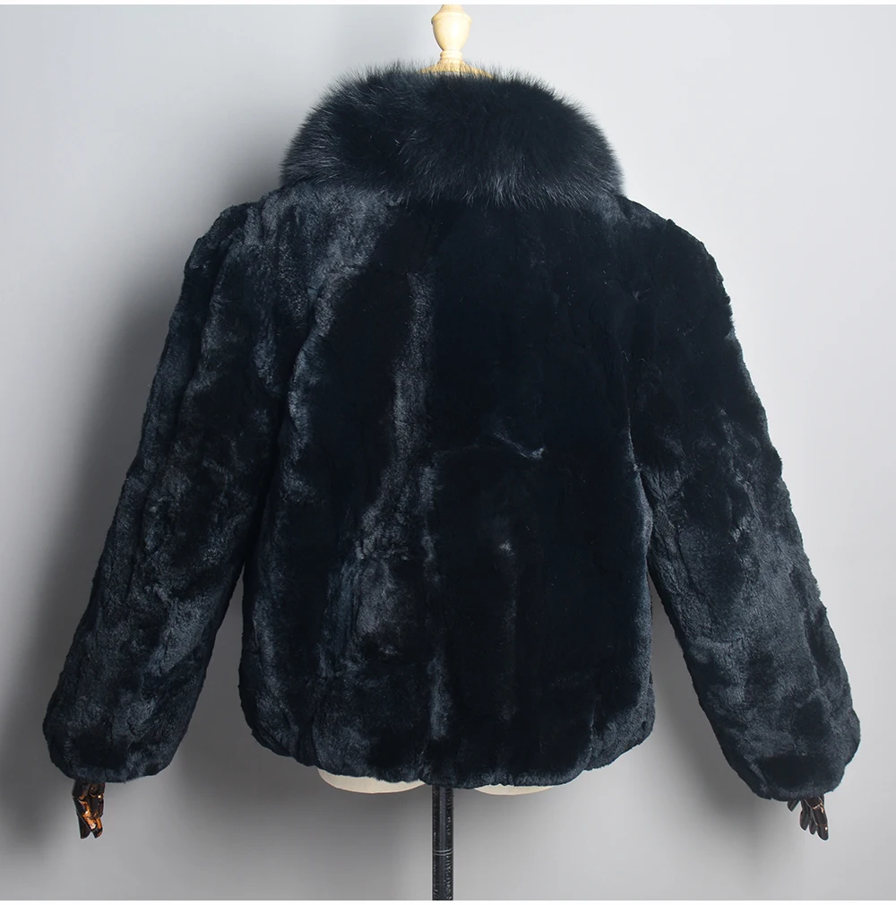 New Fashion Lady 100% Natural Rex Rabbit Fur Coat Women Winter Thick Warm Real Rex Rabbit Fur Jacket With Quality Fox Fur Collar