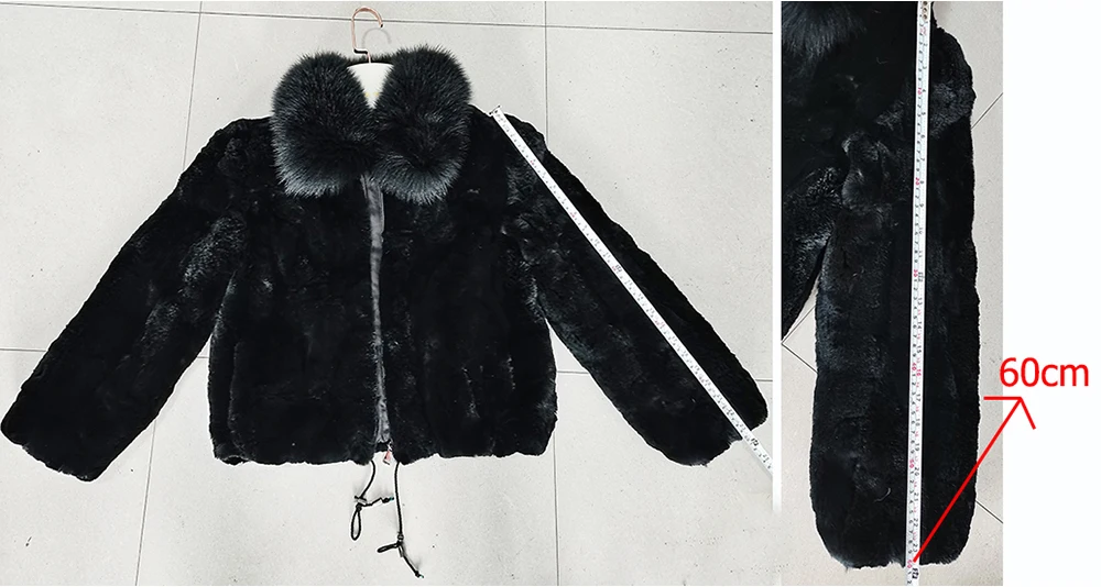 New Fashion Lady 100% Natural Rex Rabbit Fur Coat Women Winter Thick Warm Real Rex Rabbit Fur Jacket With Quality Fox Fur Collar