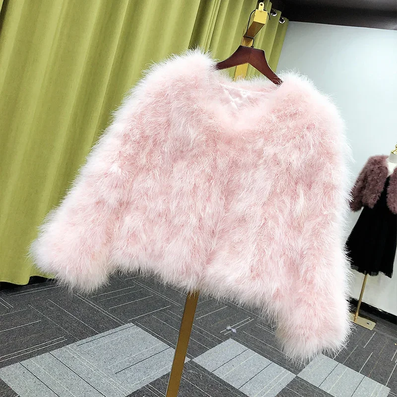 14 Colors Ostrich Feather Fur Coat Shearling Women Jackets Elegant Fashion Luxury Autumn Winter Top Clothes