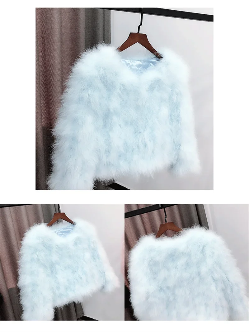 14 Colors Ostrich Feather Fur Coat Shearling Women Jackets Elegant Fashion Luxury Autumn Winter Top Clothes