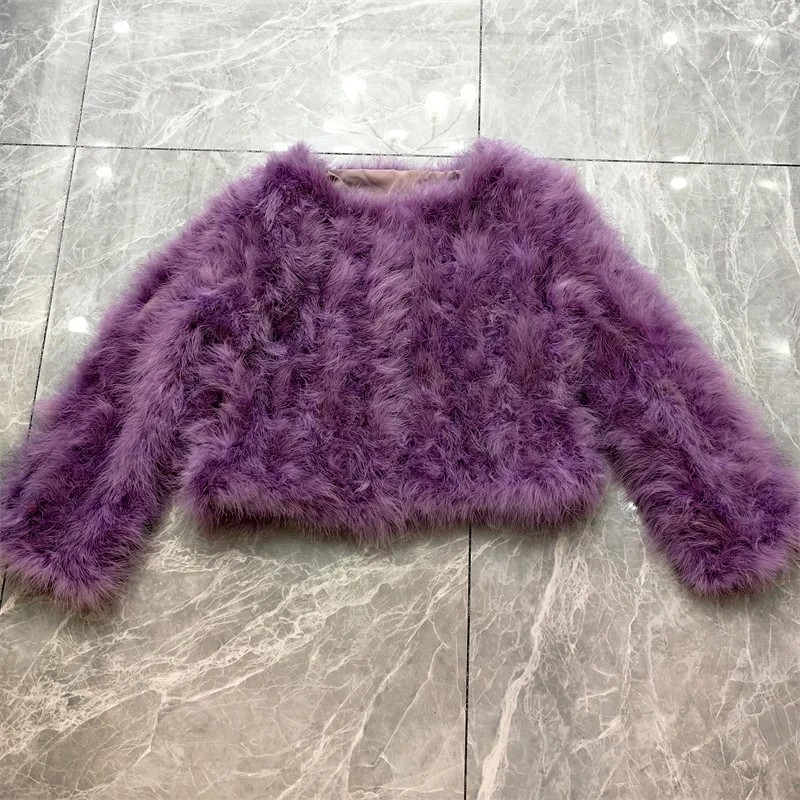 14 Colors Ostrich Feather Fur Coat Shearling Women Jackets Elegant Fashion Luxury Autumn Winter Top Clothes
