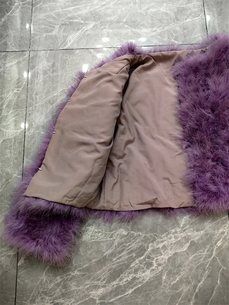 14 Colors Ostrich Feather Fur Coat Shearling Women Jackets Elegant Fashion Luxury Autumn Winter Top Clothes