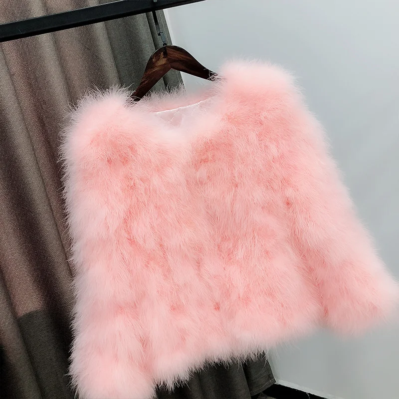 14 Colors Ostrich Feather Fur Coat Shearling Women Jackets Elegant Fashion Luxury Autumn Winter Top Clothes