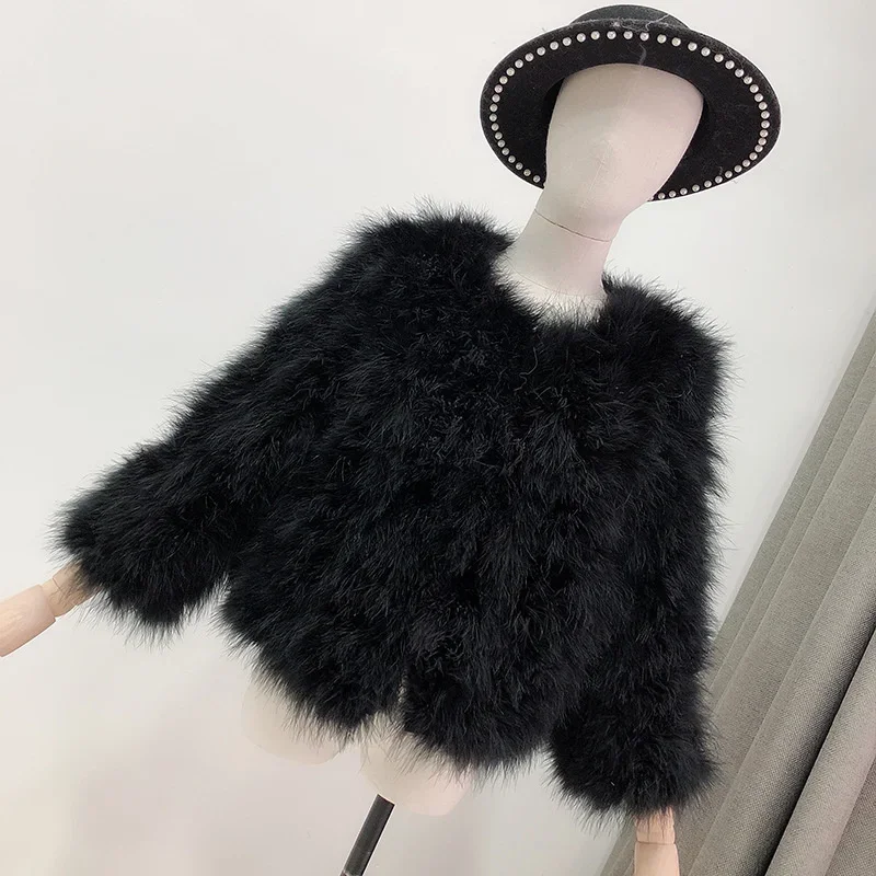 14 Colors Ostrich Feather Fur Coat Shearling Women Jackets Elegant Fashion Luxury Autumn Winter Top Clothes