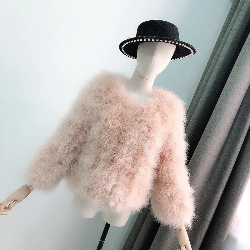 14 Colors Ostrich Feather Fur Coat Shearling Women Jackets Elegant Fashion Luxury Autumn Winter Top Clothes