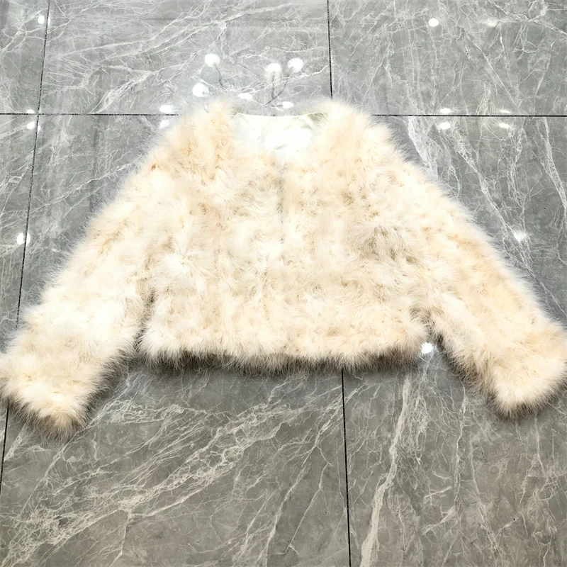 14 Colors Ostrich Feather Fur Coat Shearling Women Jackets Elegant Fashion Luxury Autumn Winter Top Clothes