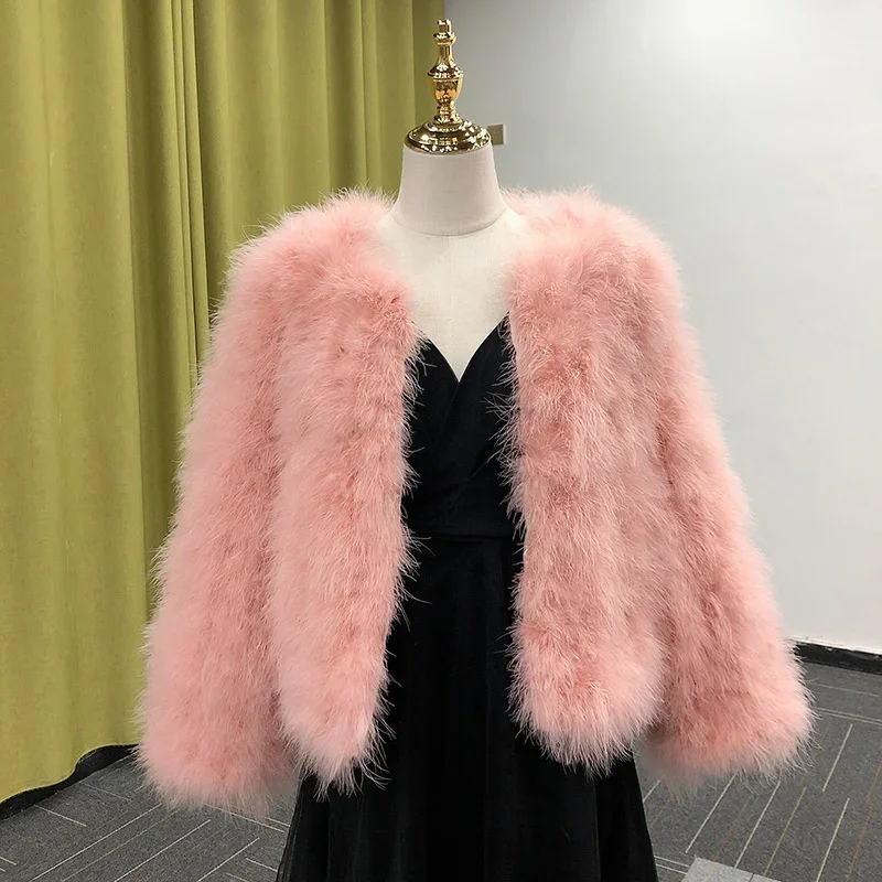 14 Colors Ostrich Feather Fur Coat Shearling Women Jackets Elegant Fashion Luxury Autumn Winter Top Clothes