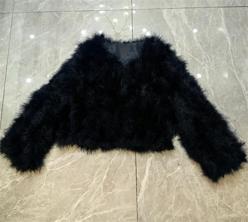 14 Colors Ostrich Feather Fur Coat Shearling Women Jackets Elegant Fashion Luxury Autumn Winter Top Clothes